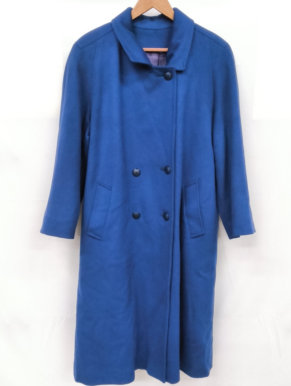 Vintage Mallia Sapphire Blue Longline Coat - Genuine Forstmann USA Wool - Picture 2 of 10